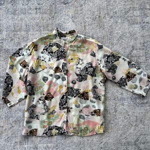 CITRON Santa Monica Blouse Womens Size Medium Button Front Abstract Floral